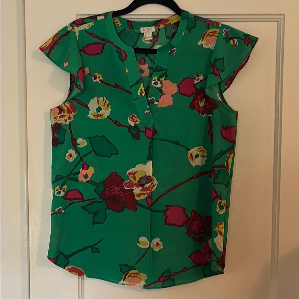 J. Crew Factory Green Mandarin Collar Blouse